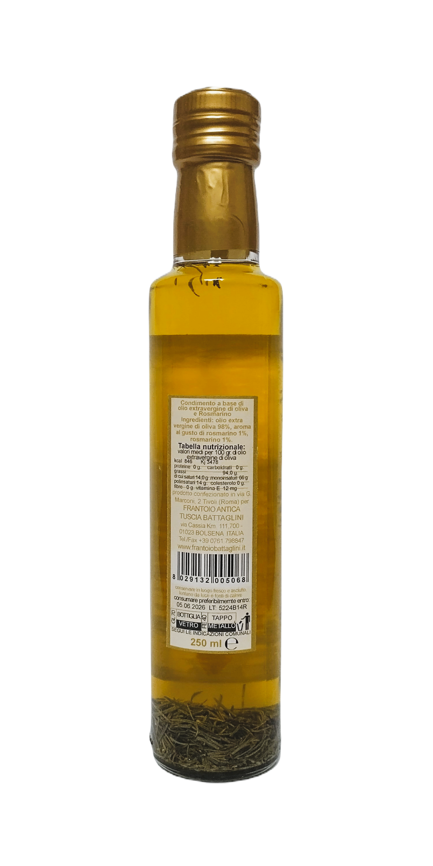 Olijfolie Extra Vergine + Rosmarino - Fles 250 ml