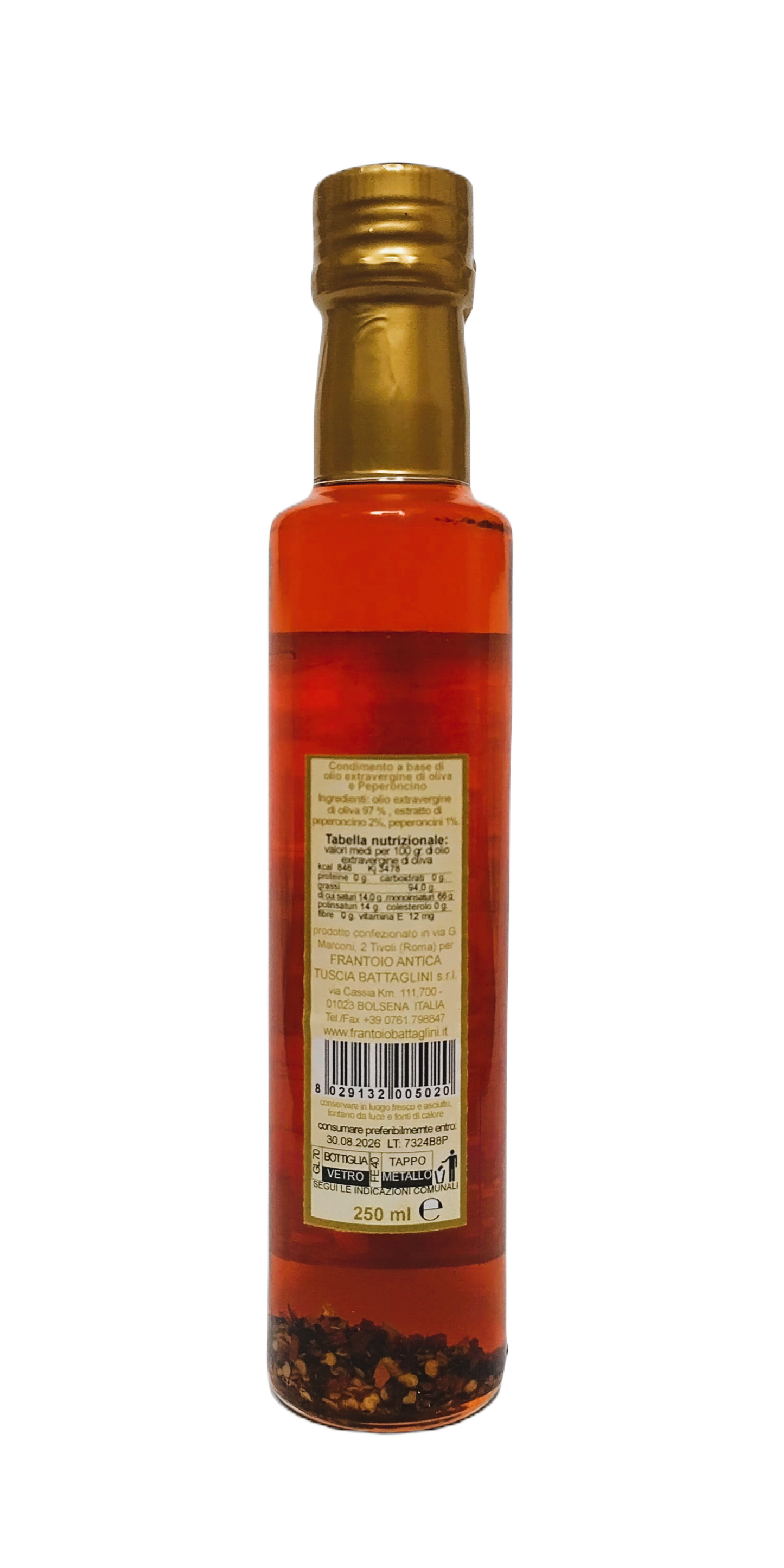 Olijfolie Extra Vergine + Peperoncino - Fles 250 ml
