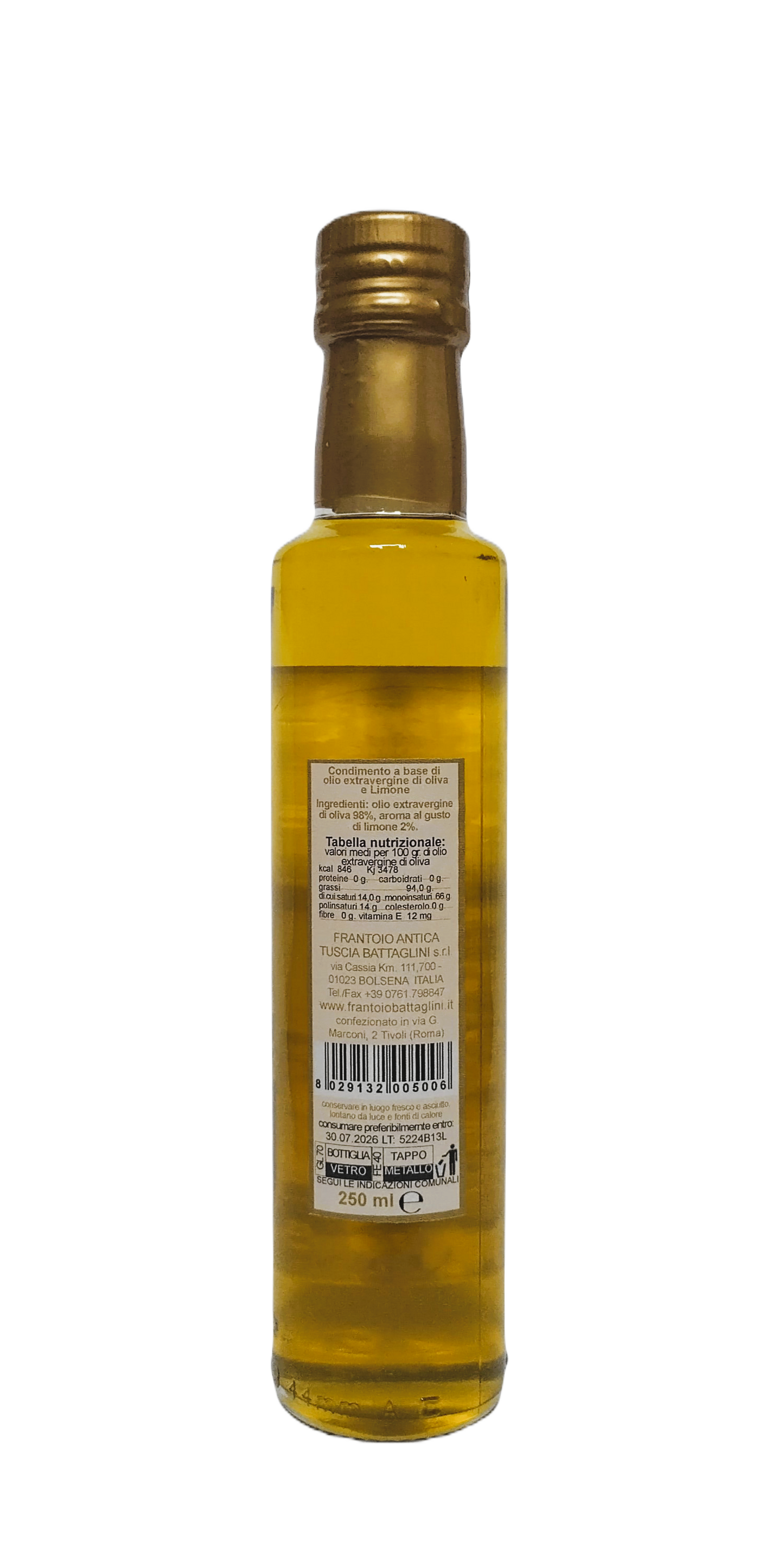 Olijfolie Extra Vergine + Limone - Fles 250 ml