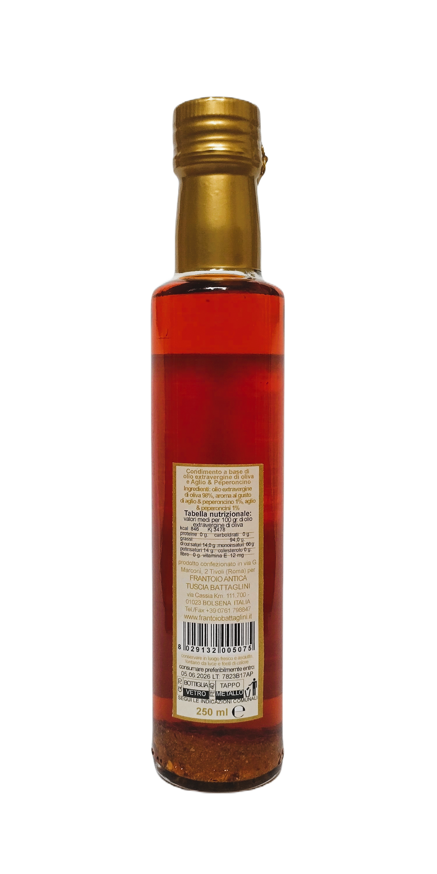 Olijfolie Extra Vergine + Aglio + Peperoncino - Fles 250 ml